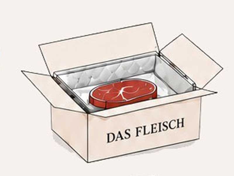 Recycling Box von Das Fleisch mit Anleitung zur kostenlosen Rücksendung der Verpackung